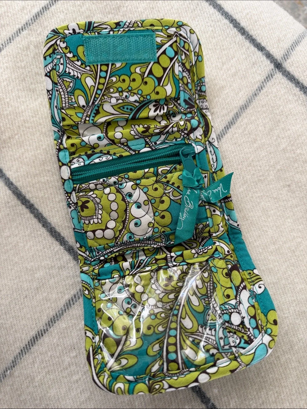 VERA Bradley Quilted Fold-Over Wallet in Teal and Lime Paisley